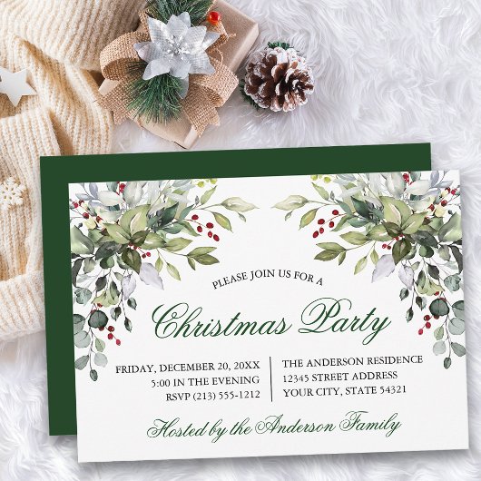 Waterverf Greenery Holly kerstfeest Kaart
