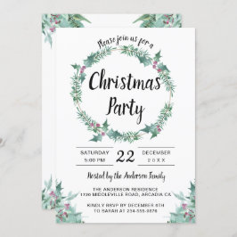 Waterverf Greenery Holly Wreath kerstparty Kaart