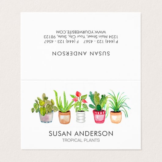 Waterverf Greenery Houseplant Nursery Visitekaartje (Buitenkant ongevouwen)