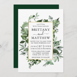 Waterverf Greenery Ivy Ferns Sage Gold Wedding Kaart