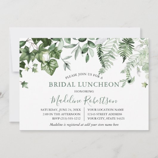 Waterverf Greenery Ivy Ferns Sage Green Luncheon Kaart (Voorkant)