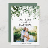 Waterverf Greenery Ivy Ferns Sage Green Save The Date (Voorkant / Achterkant)