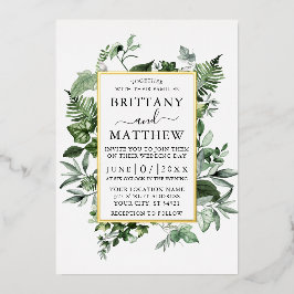 Waterverf Greenery Ivy Ferns Sage Wedding Gold Folie Uitnodiging