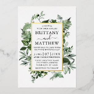Waterverf Greenery Ivy Ferns Sage Wedding Gold Folie Uitnodiging