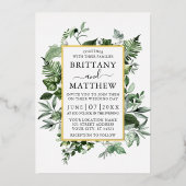 Waterverf Greenery Ivy Ferns Sage Wedding Gold Folie Uitnodiging (Voorkant)