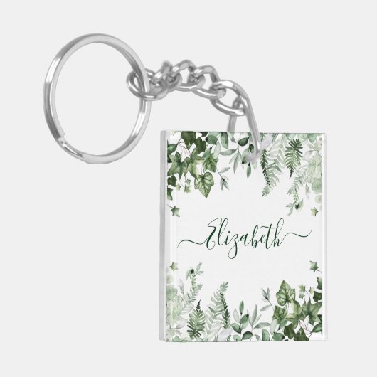 Waterverf Greenery Ivy Sage Ferns Acryl Sleutelhanger (Voorkant Links)
