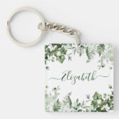 Waterverf Greenery Ivy Sage Ferns Acryl Sleutelhanger (Voorkant)