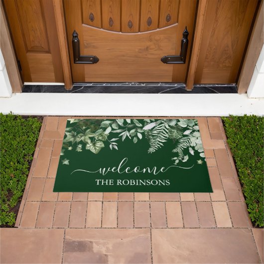 Waterverf Greenery Ivy Sage Ferns Familienaam Deurmat (Buiten)