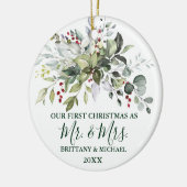 Waterverf Greenery kerstbessen PHOTO BACK Keramisch Ornament (Links)