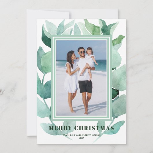 Waterverf Greenery kerstfoto Feestdagenkaart (Voorkant)