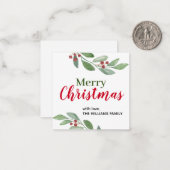Waterverf Greenery kerstkaarten Notitiekaartje (Voorkant / Achterkant in situ)
