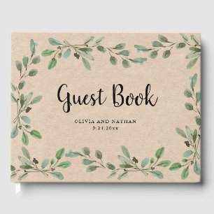Waterverf Greenery   Kraft look bruiloft Gastenboek