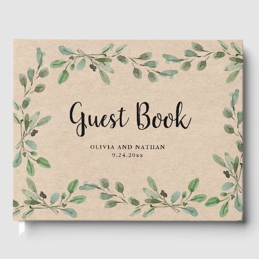 Waterverf Greenery | Kraft look bruiloft Gastenboek (Voorkant)