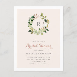 Waterverf Greenery Krans Blush Vrijgezellenfeest Uitnodiging Briefkaart