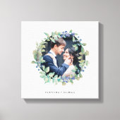 Waterverf Greenery Krans met Blauw | Foto Canvas Afdruk (Voorkant)