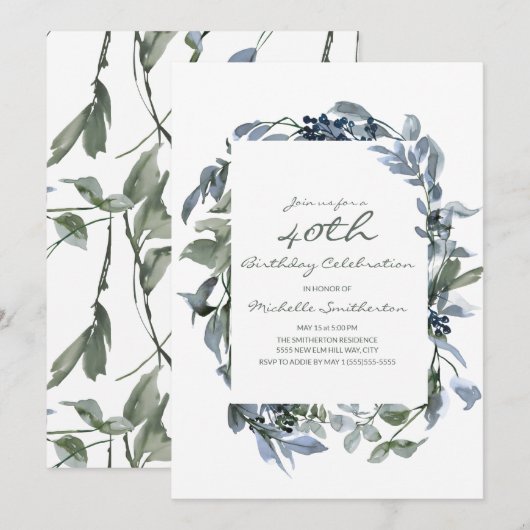 Waterverf Greenery laat de 40ste verjaardag van de Kaart (Voorkant / Achterkant)
