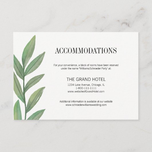 Waterverf Greenery laat een accommodatiekaart acht Informatiekaartje (Voorkant)