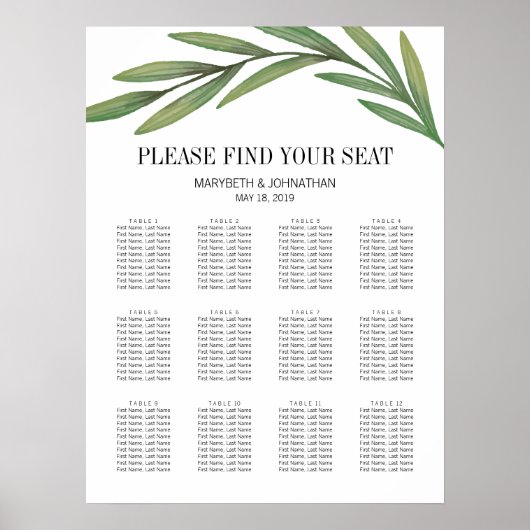 Waterverf Greenery laat een weddenschapskaart acht Poster (Voorkant)