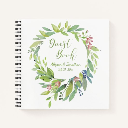 Waterverf Greenery laat Floral Guest Book | Notitieboek (Voorkant)
