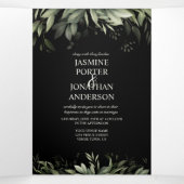 Waterverf Greenery laat olievlek in Black Drieluik Uitnodiging (Binnenkant midden)