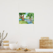Waterverf Greenery Lake Trees Poster Print (Keuken)