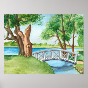 Waterverf Greenery Lake Trees Poster Print