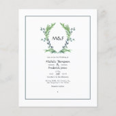 Waterverf Greenery Laurel Crest Monogram Wedding Flyer (Voorkant)