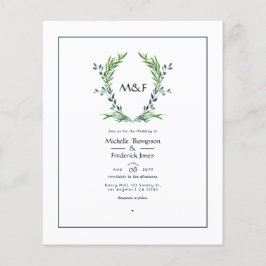 Waterverf Greenery Laurel Crest Monogram Wedding Flyer