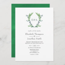 Waterverf Greenery Laurel Crest Monogram Wedding