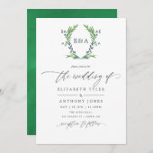 Waterverf Greenery Laurel Crest Monogram Wedding Kaart (Voorkant / Achterkant)
