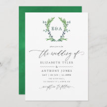 Waterverf Greenery Laurel Crest Monogram Wedding
