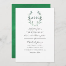 Waterverf Greenery Laurel Crest Monogram Wedding