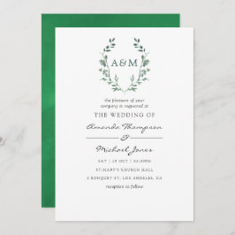 Waterverf Greenery Laurel Crest Monogram Wedding Kaart