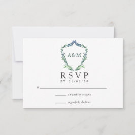 Waterverf Greenery Laurel Crest Monogram Wedding RSVP Kaartje