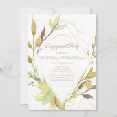 Waterverf Greenery Leaf Gold Engagement Party Kaart (Voorkant)