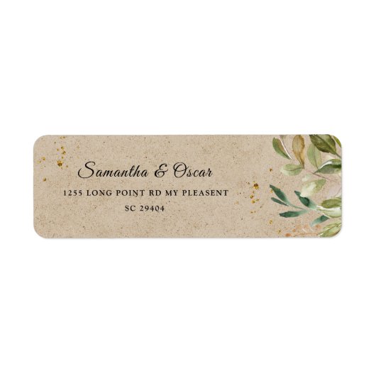 Waterverf Greenery Leaf Kraft Lijst & Gold Etiket (Voorkant)