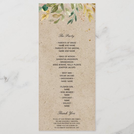 Waterverf Greenery Leaf Kraft Lijst & Gold Menu (Achterkant)