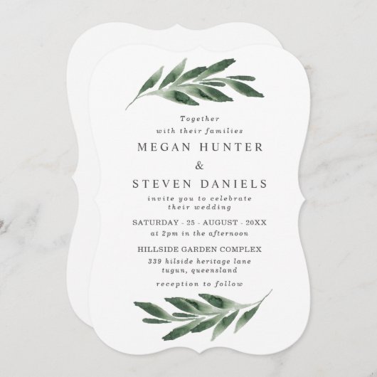 Waterverf Greenery Leaf Modern Spring Wedding Kaart (Voorkant / Achterkant)