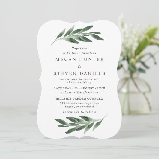 Waterverf Greenery Leaf Modern Spring Wedding Kaart (Staand voorkant)