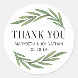 Waterverf Greenery Leaf Wedding Dank u Sticker