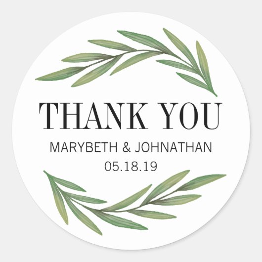 Waterverf Greenery Leaf Wedding Dank u Sticker (Voorkant)
