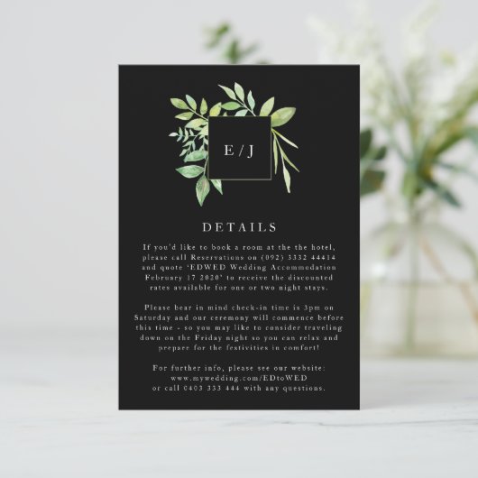 Waterverf Greenery Leaf Wreath Black behuizing RSVP Kaartje (Staand voorkant)