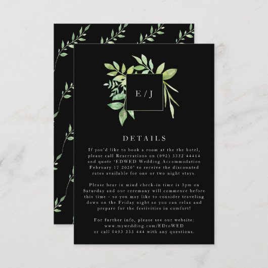 Waterverf Greenery Leaf Wreath Black behuizing RSVP Kaartje (Voorkant / Achterkant)