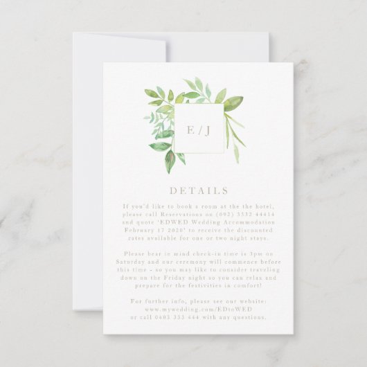 Waterverf Greenery Leaf Wreath Wedding Details RSVP Kaartje (Voorkant)