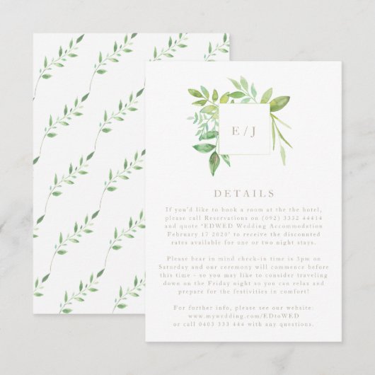 Waterverf Greenery Leaf Wreath Wedding Details RSVP Kaartje (Voorkant / Achterkant)