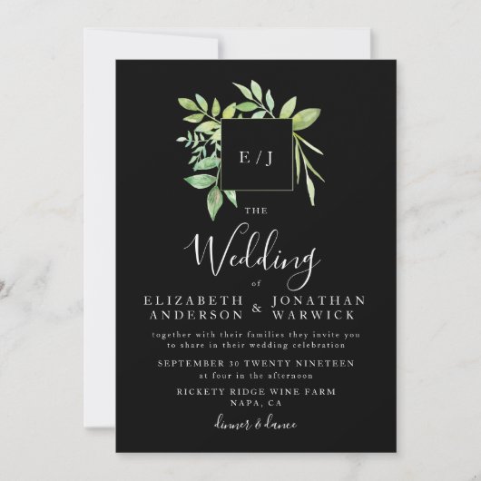Waterverf Greenery Leaf Wreath Wedding Invitation Kaart (Voorkant)
