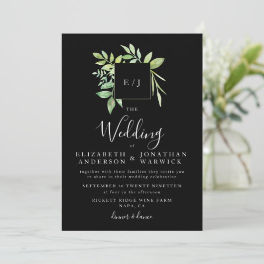 Waterverf Greenery Leaf Wreath Wedding Invitation Kaart (Staand voorkant)