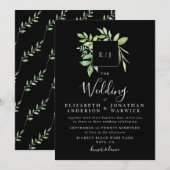 Waterverf Greenery Leaf Wreath Wedding Invitation Kaart (Voorkant / Achterkant)