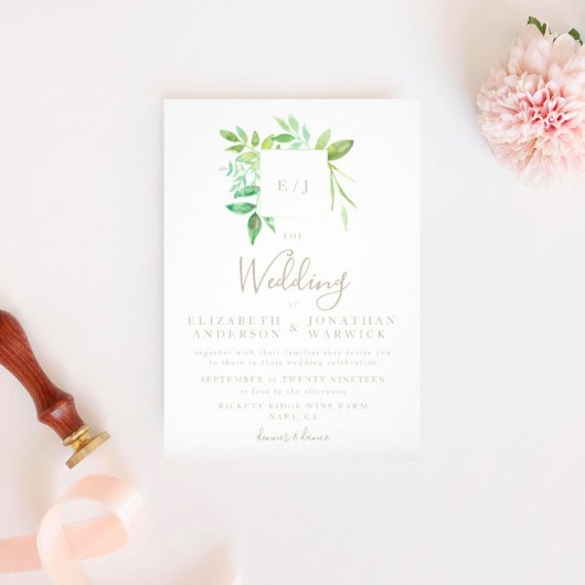 Waterverf Greenery Leaf Wreath Wedding Invitation Kaart