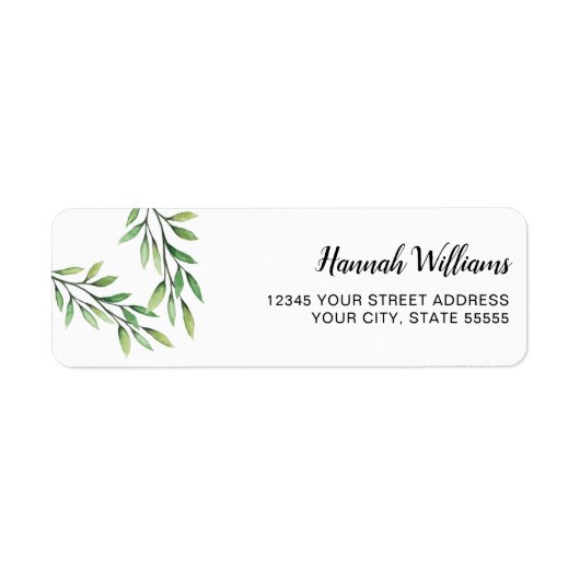 Waterverf Greenery Leaves Elegant Etiket (Voorkant)